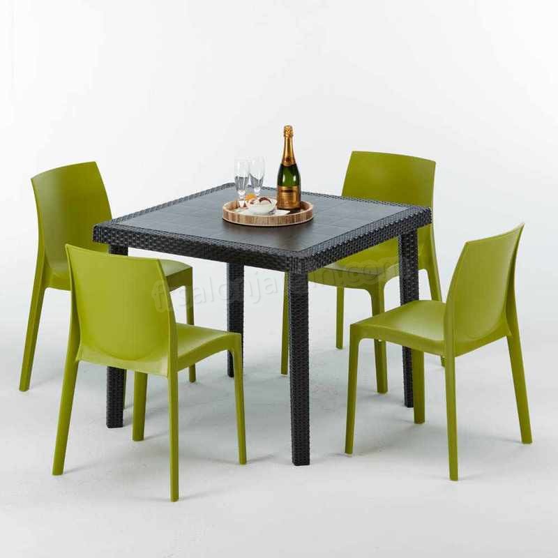 Table Carrée Noire 90x90cm Avec 4 Chaises Colorées Grand Soleil Set Extérieur Bar Café ROME PASSION prix d’amis - -0