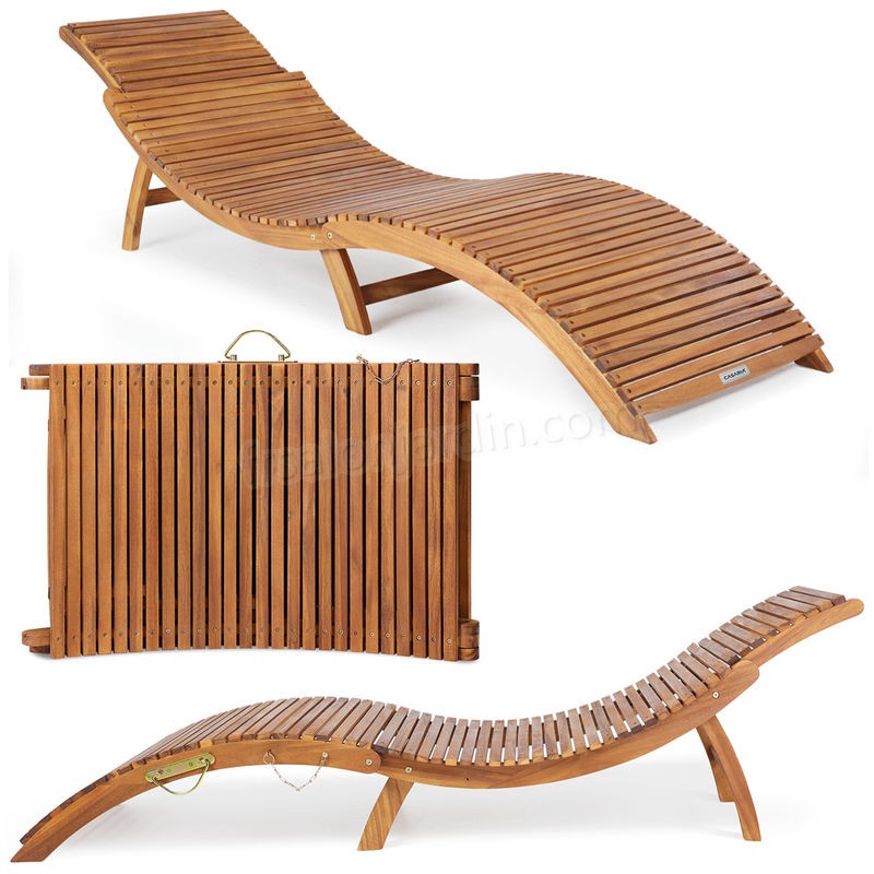 2x Chaises longues pliables en bois d'acacia avec appuie-tête réglable Bain de soleil jardin extérieur prix d’amis - -1