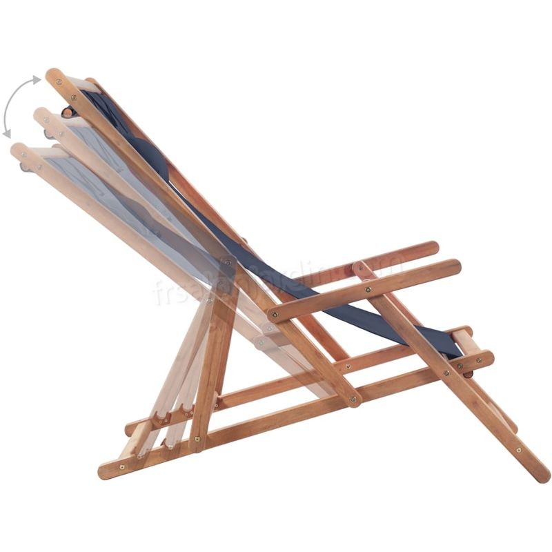 Chaise pliable de plage Transat de jardin Bain de soleil Tissu et cadre en bois Bleu prix d’amis - -3