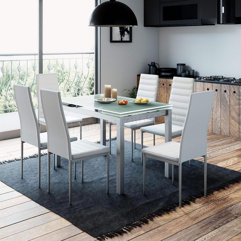 LITORAL - Table extensible avec 6 chaises blanches prix d’amis - -0