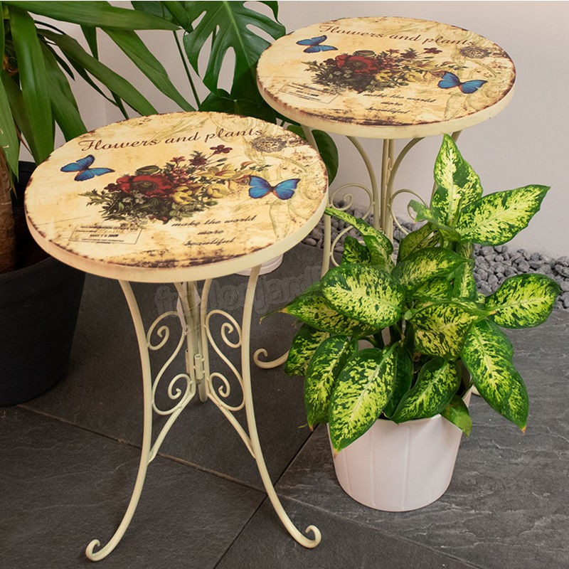 2x table bistrot, design fleur, papillon, blanc antique, D 38 cm prix d’amis - -1