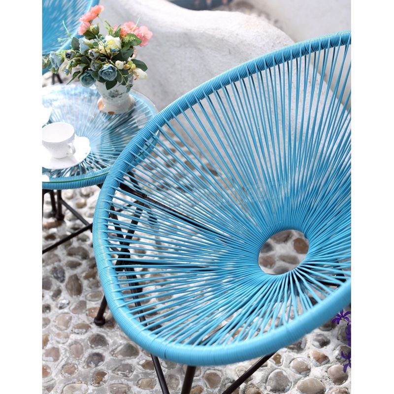 Acapulco : Ensemble 2 fauteuils oeuf + table basse bleu prix d’amis - -1