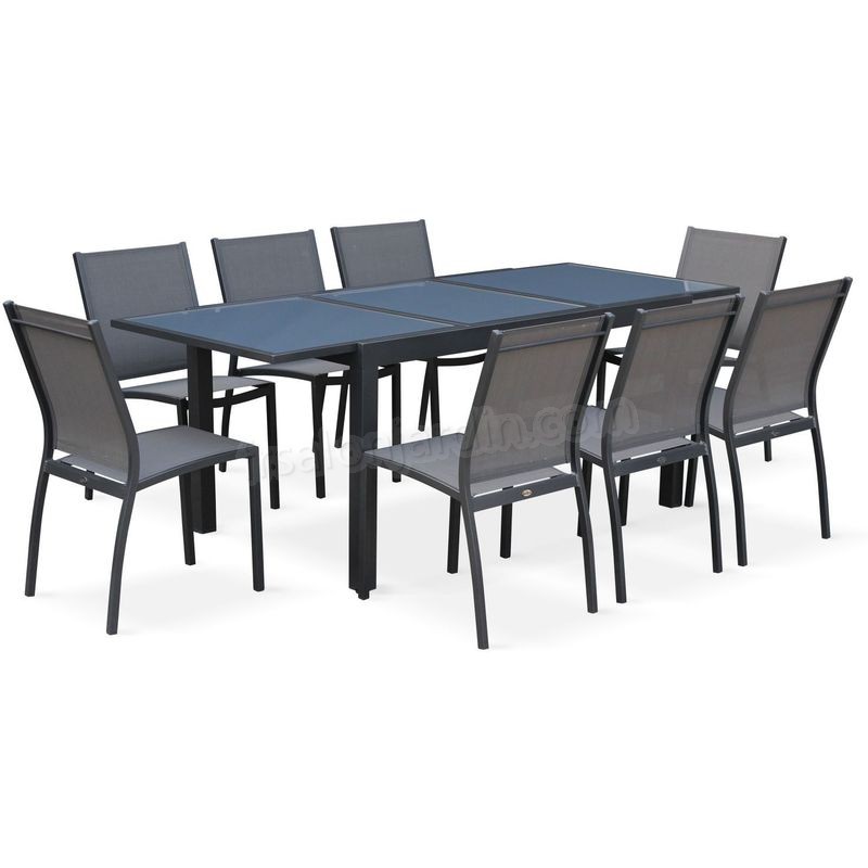 Salon de jardin table extensible - Orlando Gris foncé - Table en aluminium 150/210cm, plateau de verre, rallonge et 6 chaises en textilène prix d’amis - -2