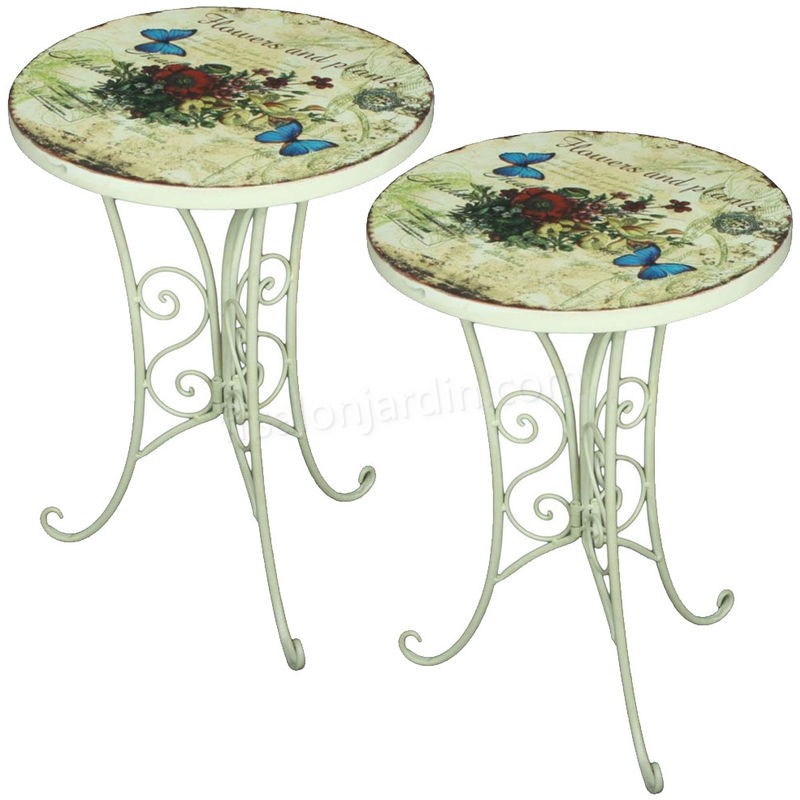 2x table bistrot, design fleur, papillon, blanc antique, D 38 cm prix d’amis - -0