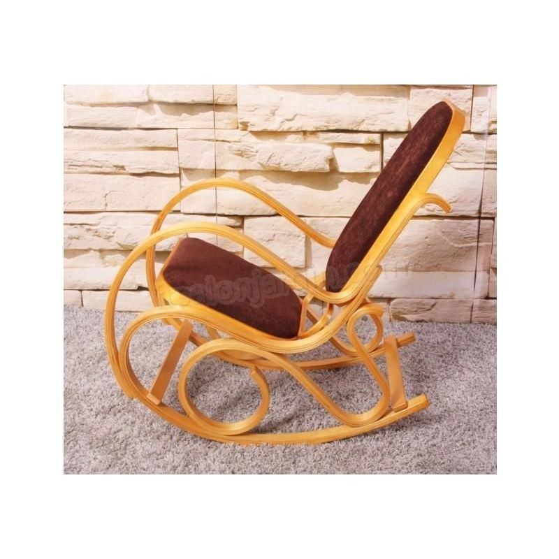 Fauteuil à bascule rocking chair en bois clair assise en tissu marron - marron prix d’amis - -1