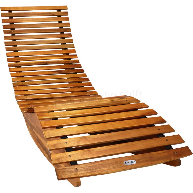 2x Chaise longue à bascule en bois d'acacia certifié FSC transat ergonomique prix d’amis - -4