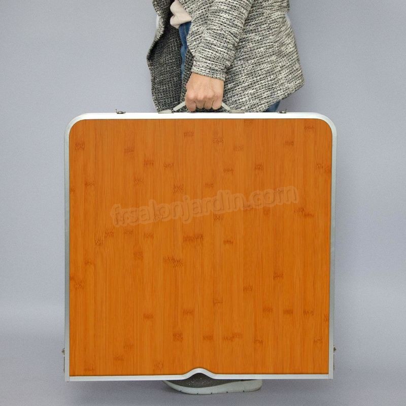 AMANKA Table de camping pique-nique pliable réglable en hauteur 120x60x70cm en aluminium pliant format mallette Bambou prix d’amis - -2