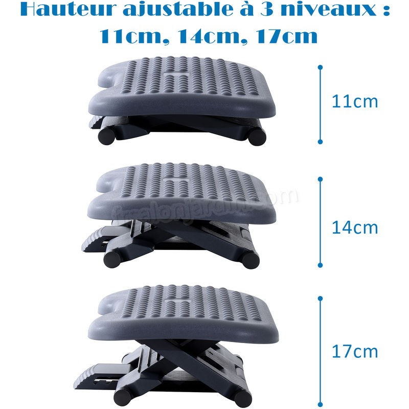 Repose-pieds ergonomique de bureau hauteur et inclinaison réglables 46L x 37l cm gris noir prix d’amis - -4