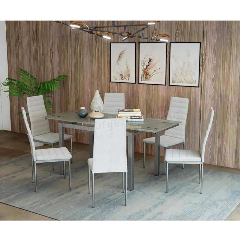 LITORAL - Table extensible avec 6 chaises blanches prix d’amis - -2