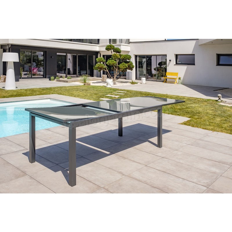Ensemble table de jardin _ rallonge 200/300 cm + 8 chaises et 2 fauteuils en aluminium et textilene - GRIS ANTHRACITE prix d’amis - -1