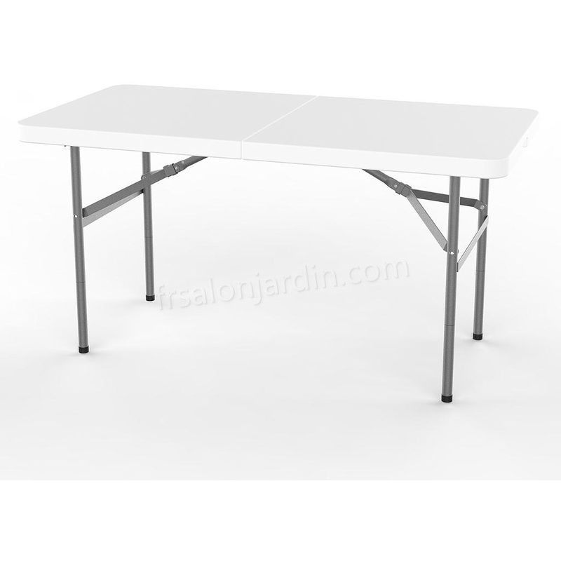 Table Pliante Transportable, Table en Plastique Robuste, 124 x 61 cm, Blanc, Pliable en deux, Matériau: HDPE prix d’amis - -0