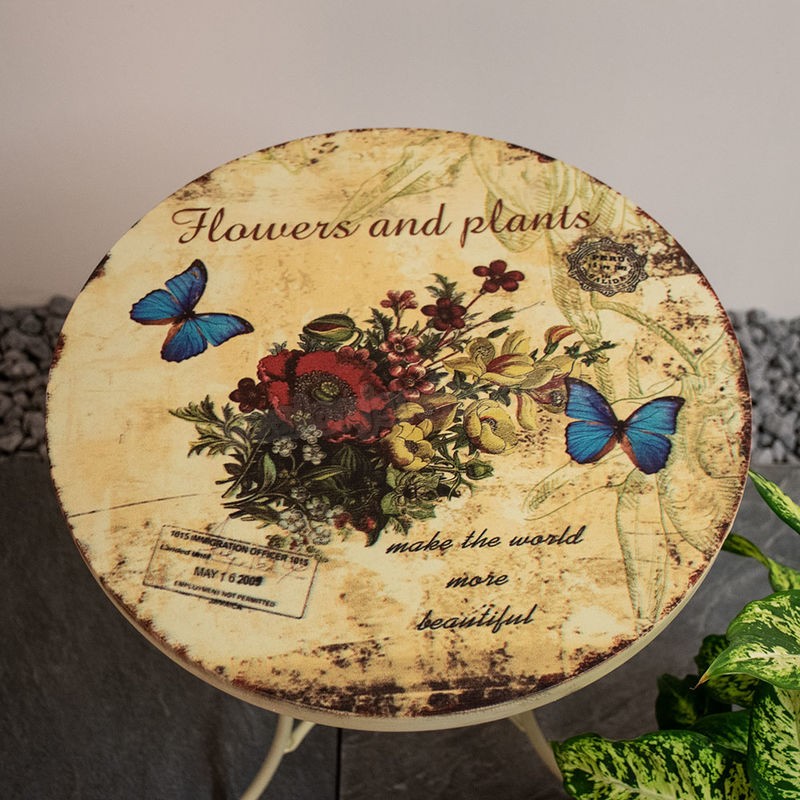 2x table bistrot, design fleur, papillon, blanc antique, D 38 cm prix d’amis - -2