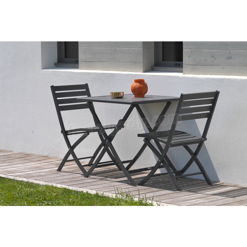 Ensemble table de jardin MARIUS pliante en aluminium 70x70 cm + 2 chaises pliantes - ANTHRACITE prix d’amis - -0