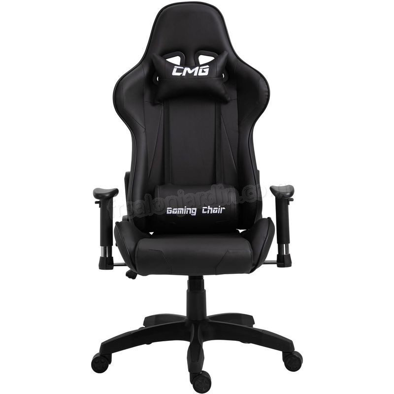 Chaise de bureau GAMING fauteuil ergonomique avec coussins, siège style racing racer gamer chair, revêtement synthétique noir prix d’amis - -2
