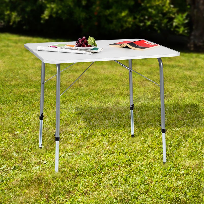 Table de Camping, Table de Pique Nique, Table de Jardin Ajustable en Hauteur - Pliante 80 cm x 60 cm x 68 cm Blanc prix d’amis - -4