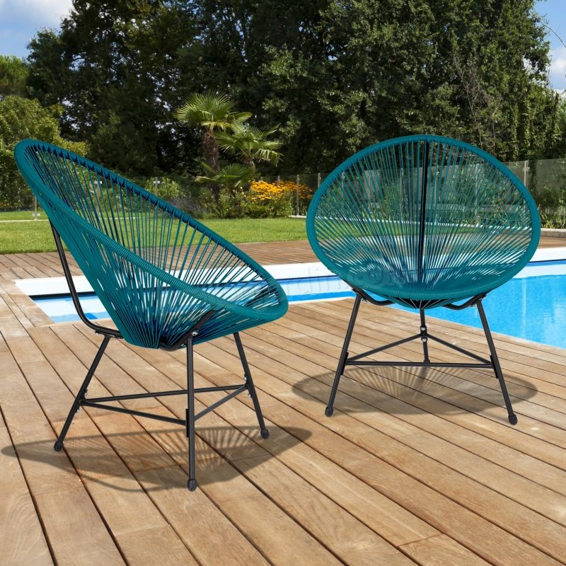 Lot de 2 fauteuils de jardin IZMIR bleu canard design oeuf cordage plastique prix d’amis - -0