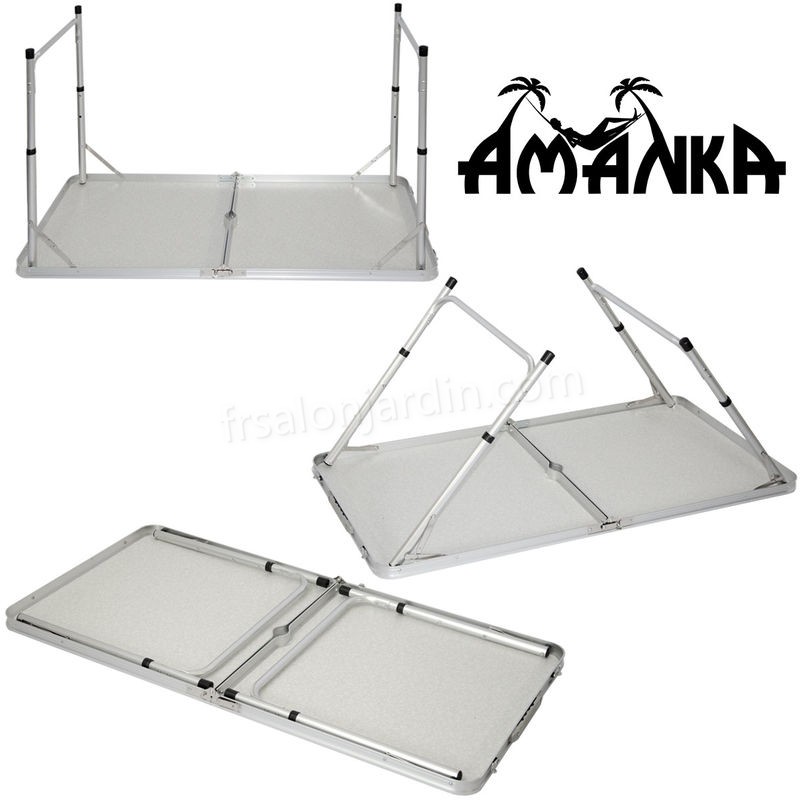 AMANKA Table de camping pique-nique pliable réglable en hauteur 120x60x70cm en aluminium pliant format mallette Gris Foncé prix d’amis - -3