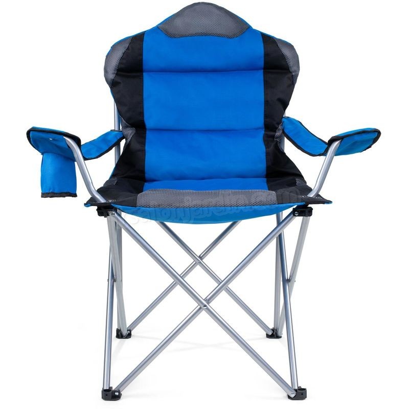 TRESKO Chaise de camping pliante BLEU | jusqu'à 150 kg | chaise de pêche, avec accoudoirs et porte-gobelets prix d’amis - -3