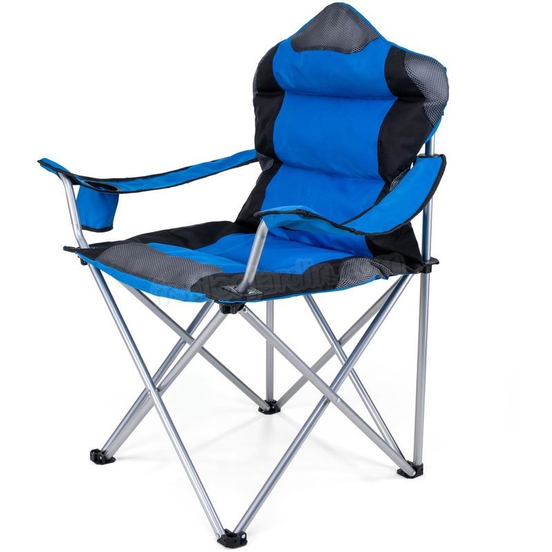 TRESKO Chaise de camping pliante BLEU | jusqu'à 150 kg | chaise de pêche, avec accoudoirs et porte-gobelets prix d’amis - -2