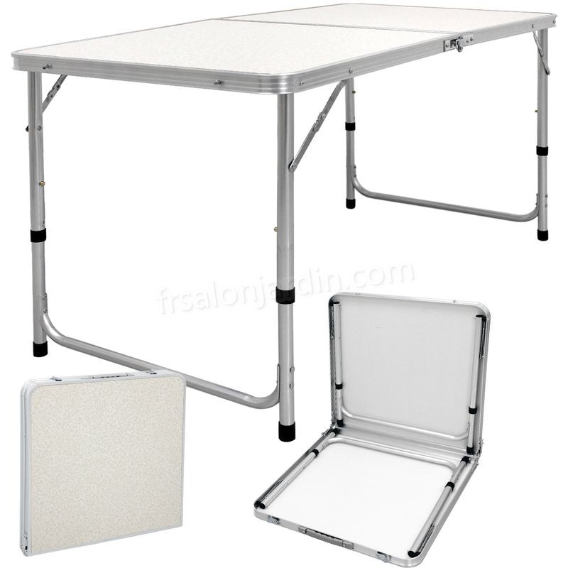 Table pliante de camping jardin pique-nique 120 cm blanc / crème en aluminium prix d’amis - -0