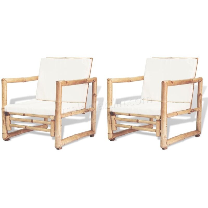 Chaises de jardin 2 pcs avec coussins et oreillers Bambou prix d’amis - -0