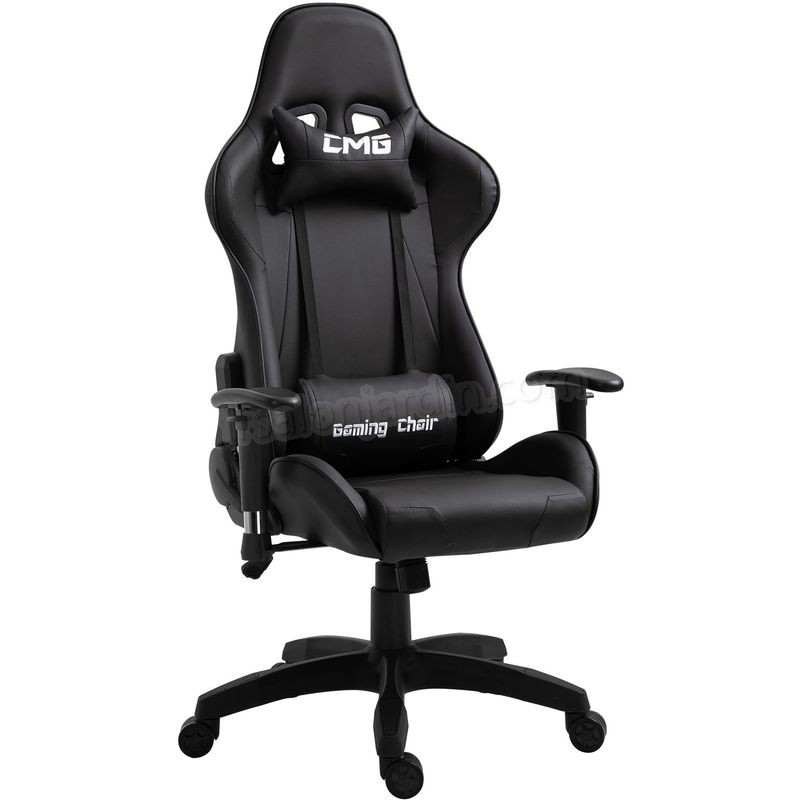 Chaise de bureau GAMING fauteuil ergonomique avec coussins, siège style racing racer gamer chair, revêtement synthétique noir prix d’amis - -0