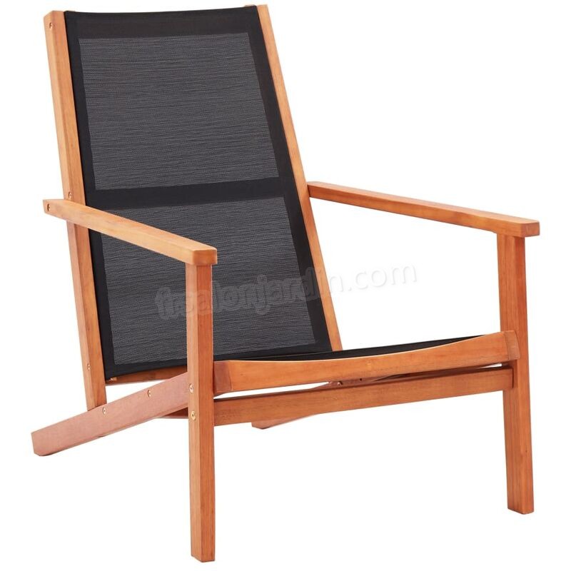 Chaise de jardin Noir Bois d'eucalyptus solide et textilène prix d’amis - -0