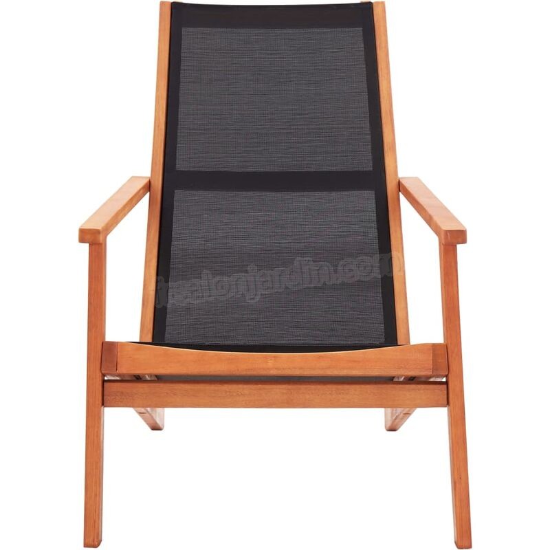 Chaise de jardin Noir Bois d'eucalyptus solide et textilène prix d’amis - -1