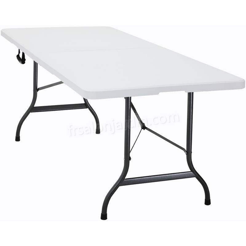 Table de jardin blanc pliable 220x70x72cm plastique poignée de transport buffet table pliante robuste table camping salle à manger prix d’amis - -0
