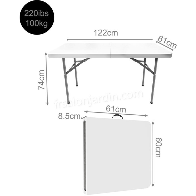 Table en Plastique Robuste, Table Pliante Transportable, 124 x 61 cm, Blanc, Pliable en deux, Matériau: HDPE prix d’amis - -2