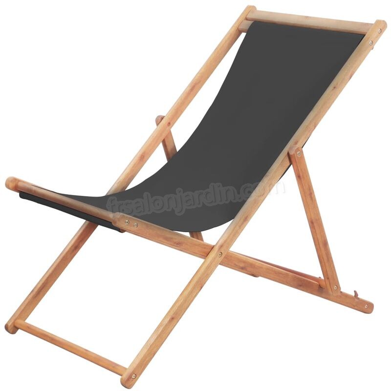 Chaise pliable de plage Tissu et cadre en bois Gris prix d’amis - -0