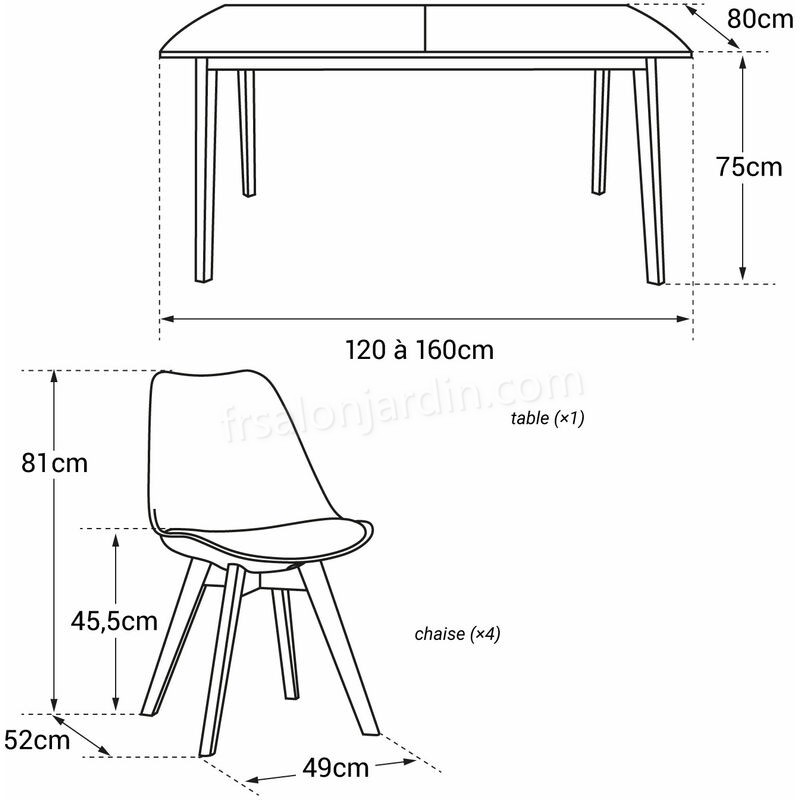 Ensemble table extensible 120/160cm HELGA et 4 chaises NORA noir prix d’amis - -3