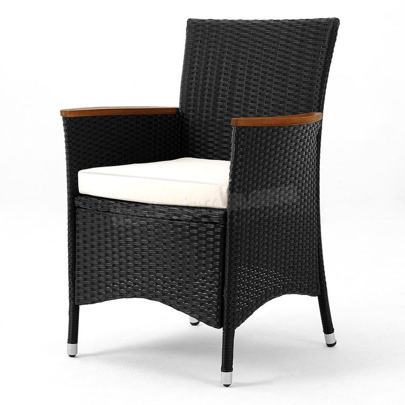 Deuba | Salon de jardin - Ensemble 6+1 • noir, polyrotin | 6 chaises empilables • table + accourdoirs en acacia • résistant aux intempéries | Mobilier prix d’amis - -4