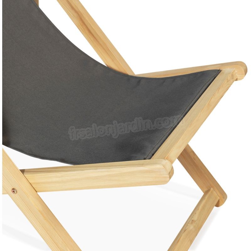 Lot de 2 chaises longues pliantes en bois avec toile gris anthracite prix d’amis - -2