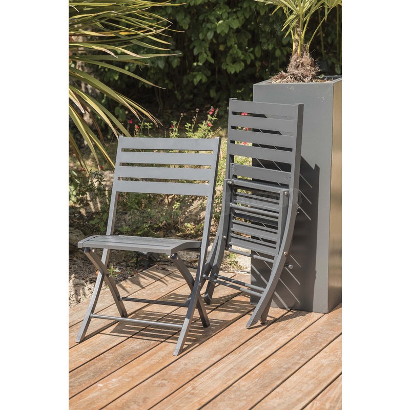 Ensemble table de jardin MARIUS pliante en aluminium 70x70 cm + 2 chaises pliantes - ANTHRACITE prix d’amis - -2