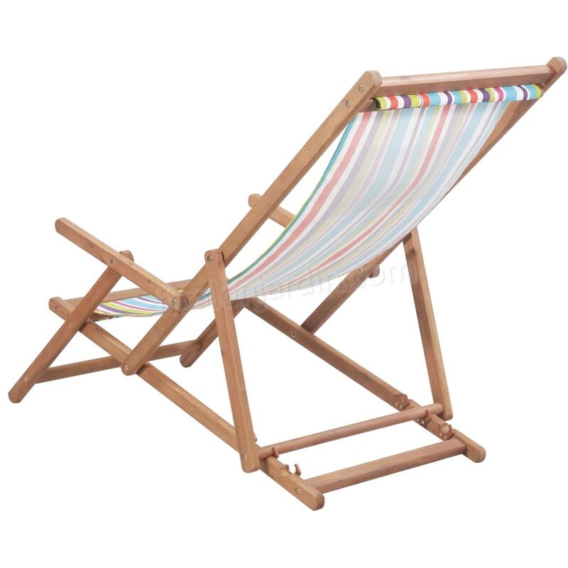 Chaise pliable de plage Tissu et cadre en bois Multicolore prix d’amis - -2