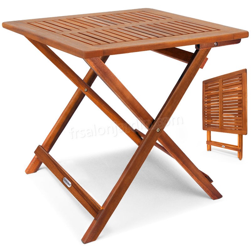 Table d'appoint pliable en bois d'acacia, table pour camping jardin 70x70x73cm prix d’amis - -1