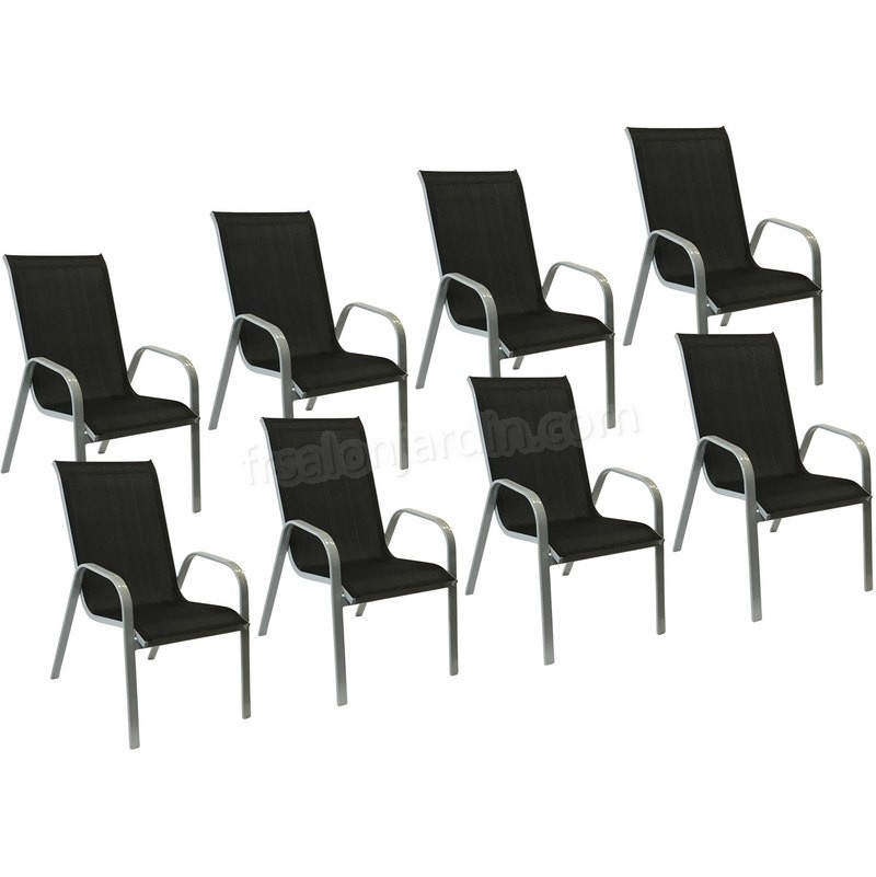 Lot de 8 chaises MARBELLA en textilène noir - aluminium gris prix d’amis - -0