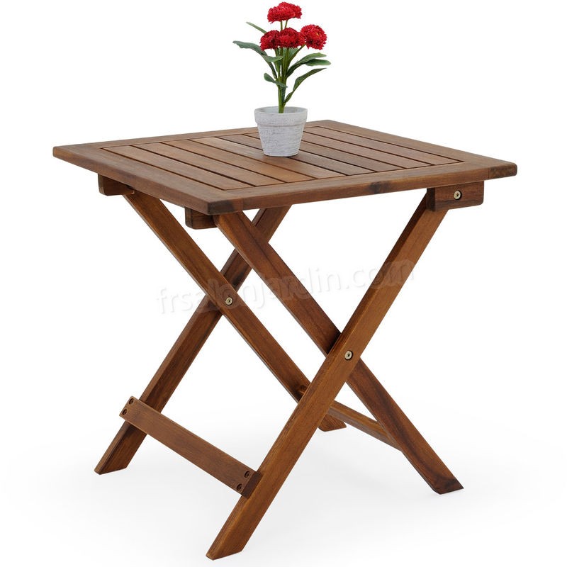 Deuba Table basse pliante en bois d'acacia Tables jardin d'appoint 46x46cm Pliable Jardin Terrasse Intérieur Extérieur prix d’amis - -2