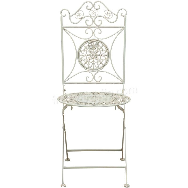 Chaise pliante complet de salle à manger de jardin d'extérieur en fer forgé finition blanc antique diam.39x96 cm prix d’amis - -1