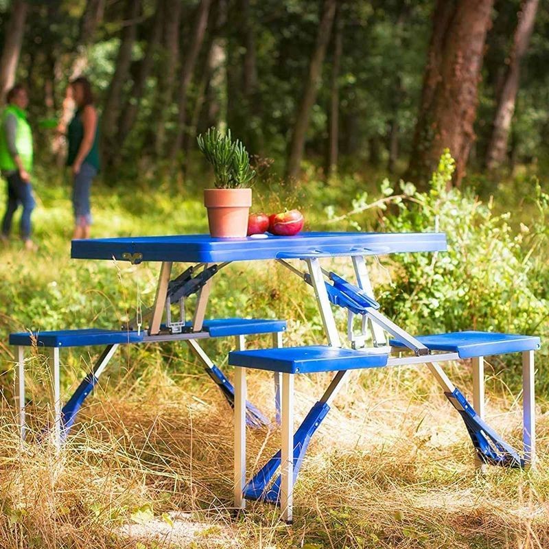 Table d'appoint pliante valise pique-nique camping Bleu - Bleu prix d’amis - -2
