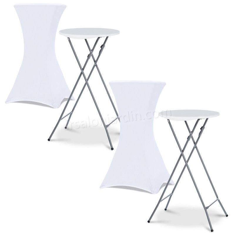 Lot de 2 tables hautes 105 cm pliantes + 2 housses blanches prix d’amis - -1