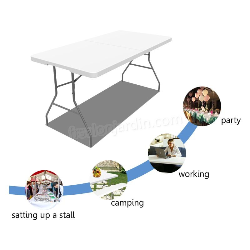 Table en Plastique Robuste, Table Pliante Transportable, 152 x 71.5 cm, Blanc, Pliable en deux, Matériau: HDPE prix d’amis - -3
