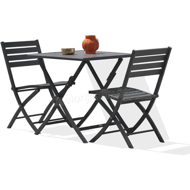 Ensemble table de jardin MARIUS pliante en aluminium 70x70 cm + 2 chaises pliantes - ANTHRACITE prix d’amis - -4