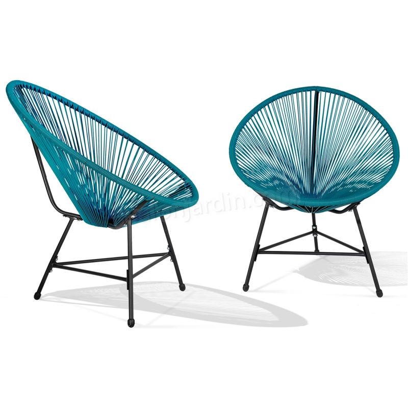 Lot de 2 fauteuils de jardin IZMIR bleu canard design oeuf cordage plastique prix d’amis - -1