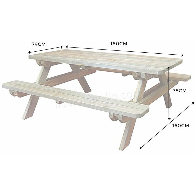 Table de pique-nique rectangulaire en bois 4/6 places Rambouillet prix d’amis - -1