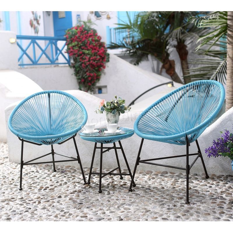 Acapulco : Ensemble 2 fauteuils oeuf + table basse bleu prix d’amis - -0