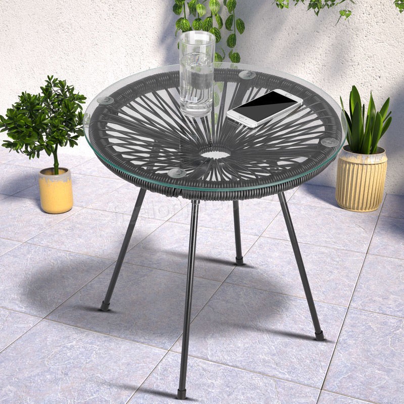 Table d'appoint »Acapulco« 45 x 44 cm acier noir table de jardin pied réglables prix d’amis - -3