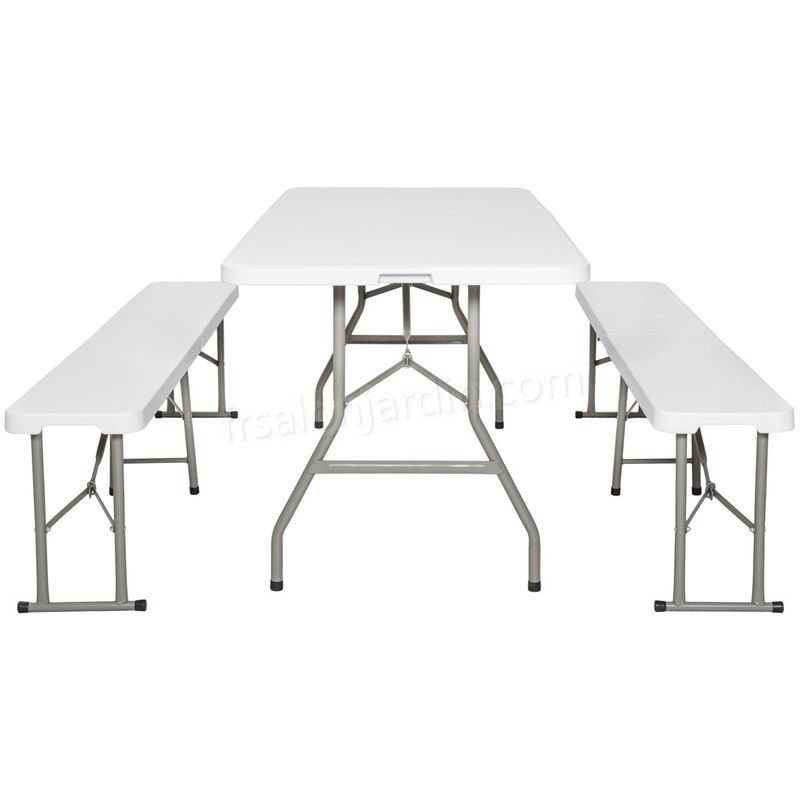1 Table de Camping Jardin Pique Nique et 2 Bancs Pliants 180 cm x 74 cm x 73 cm Blanc prix d’amis - -3