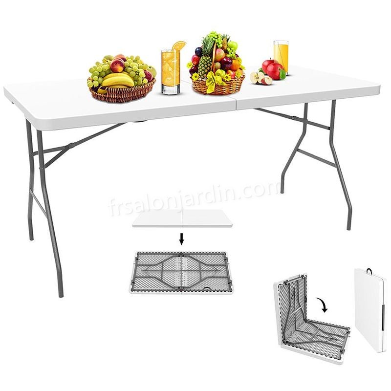 Table en Plastique Robuste, Table Pliante Transportable, 152 x 71.5 cm, Blanc, Pliable en deux, Matériau: HDPE prix d’amis - -0